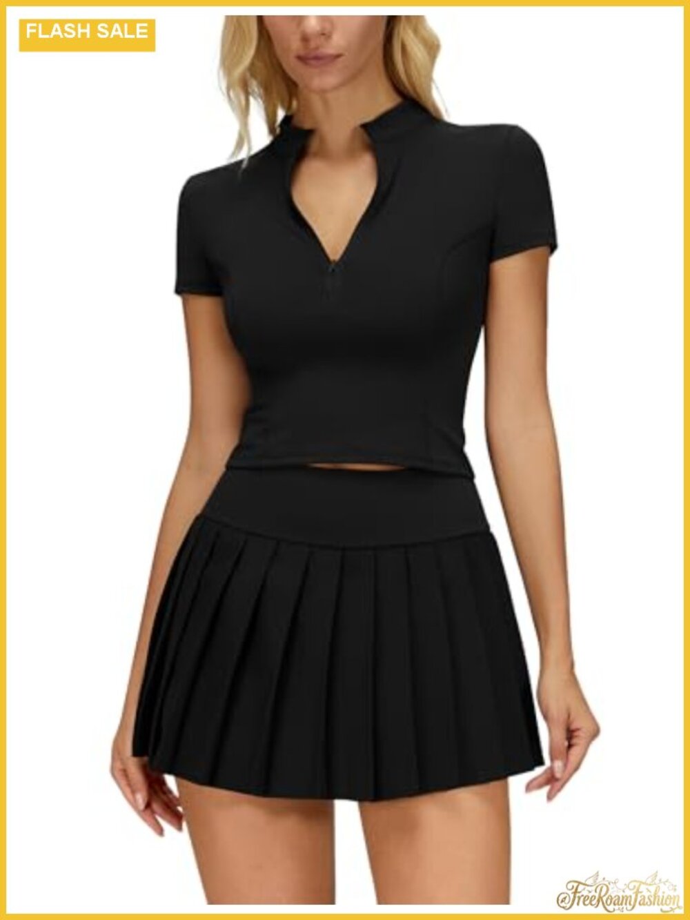 2 Piece Tennis Skirt Set with Pockets Shorts Half Zip Top Workout Outfit